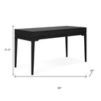 60" Black Solid Wood Writing Desk With Two Drawers
