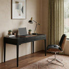 60" Black Solid Wood Writing Desk With Two Drawers