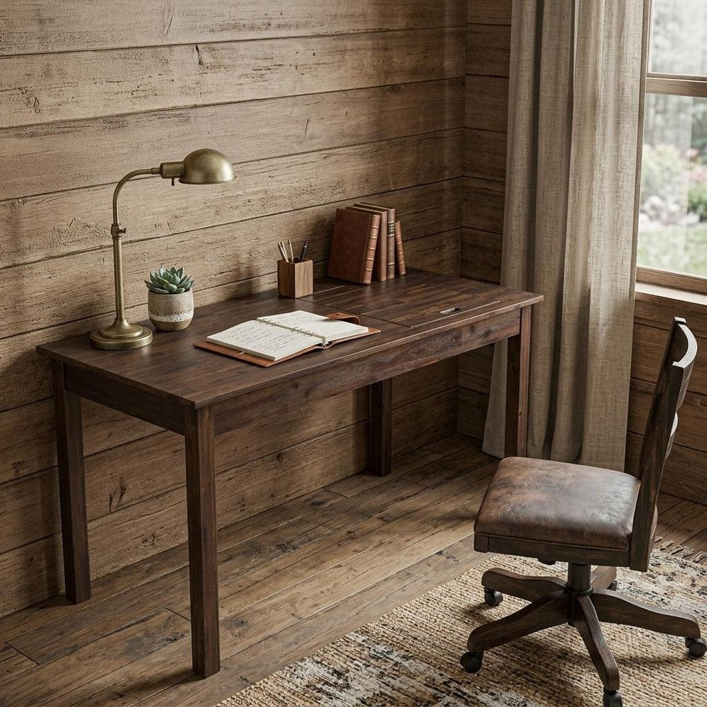 60" Brown and Charcoal Solid Wood Computer Desk