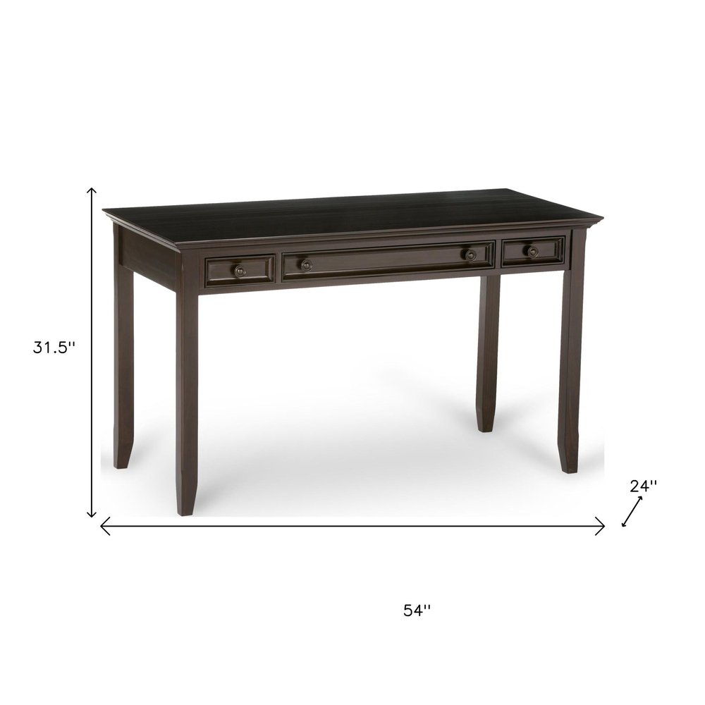54" Brown Solid Wood Writing Desk With Two Drawers