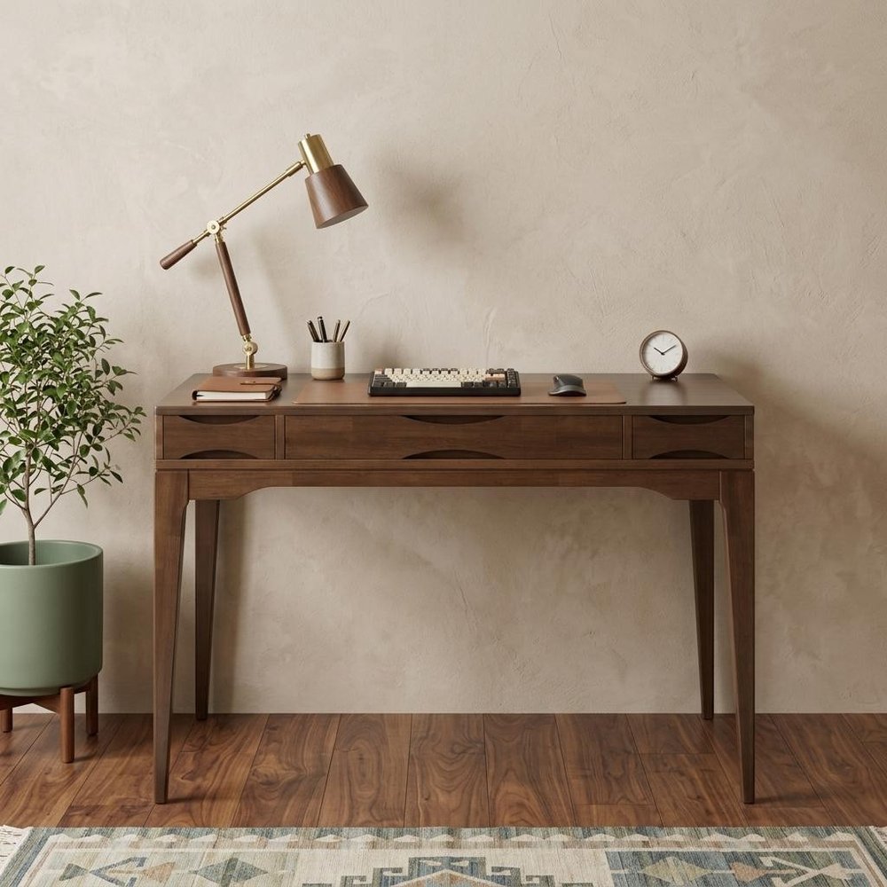 48" Walnut Solid Wood Writing Desk With Two Drawers