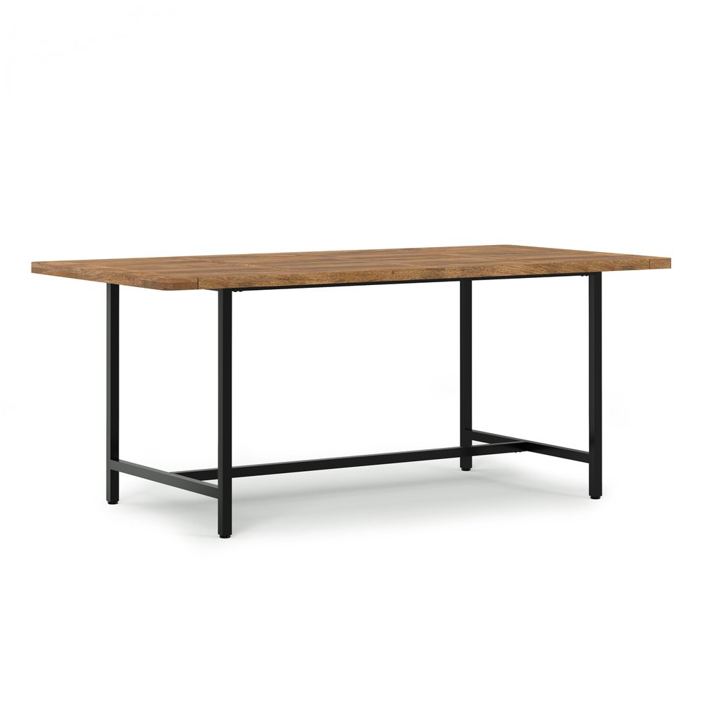 72" Natural And Black Solid Wood And Iron Dining Table