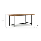 72" Natural And Black Solid Wood And Iron Dining Table