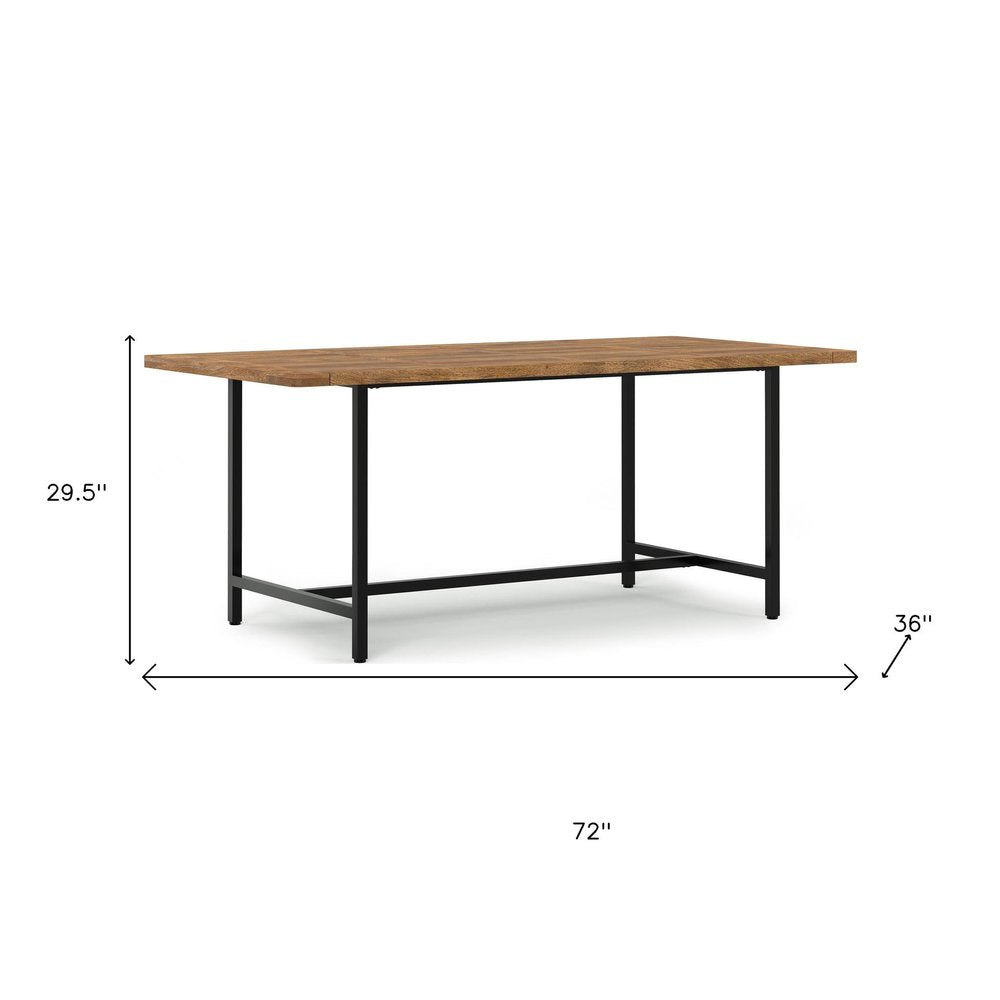 72" Natural And Black Solid Wood And Iron Dining Table