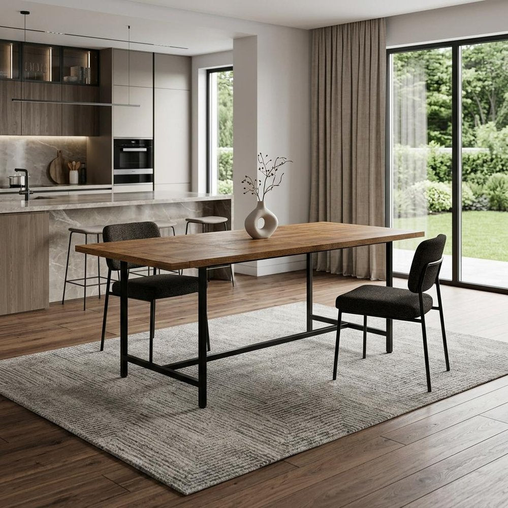 72" Natural And Black Solid Wood And Iron Dining Table