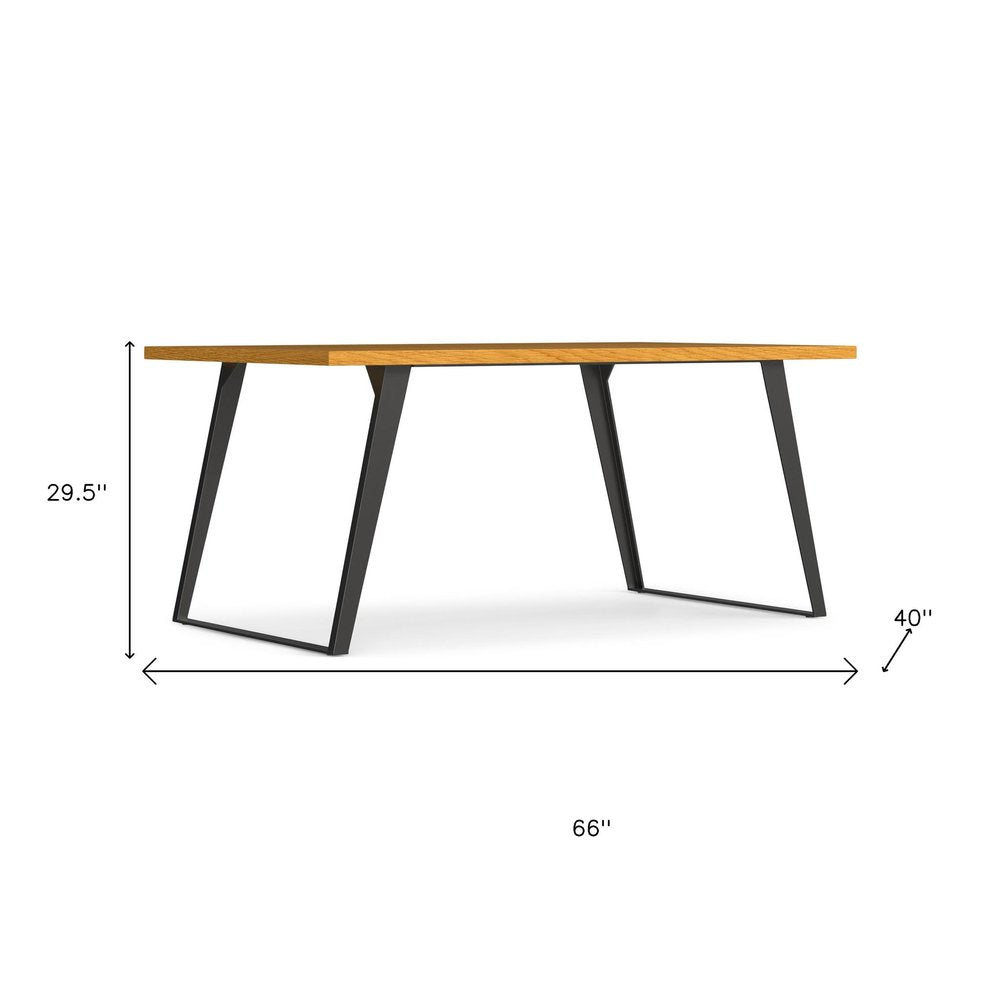 66" Oak And Graphite Wood And Iron Frame Base Dining Table
