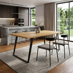 66" Oak And Graphite Wood And Iron Frame Base Dining Table
