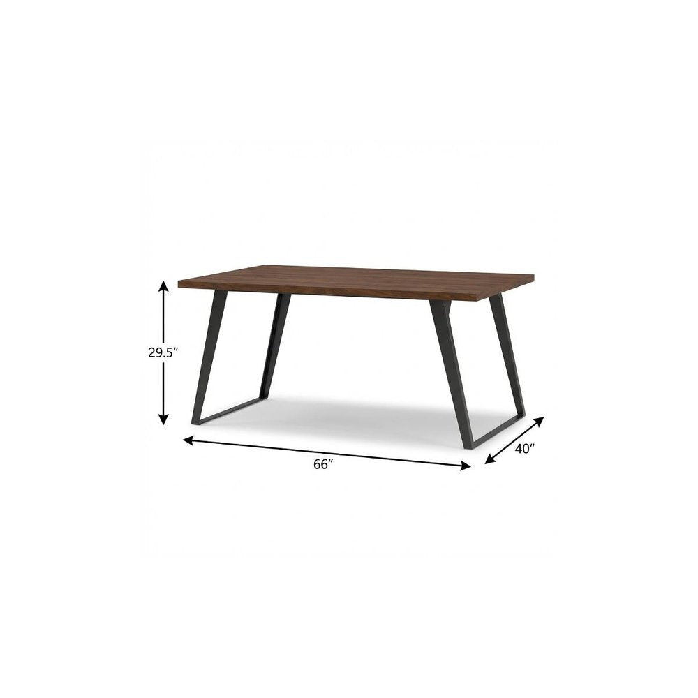 66" Oak And Graphite Wood And Iron Frame Base Dining Table