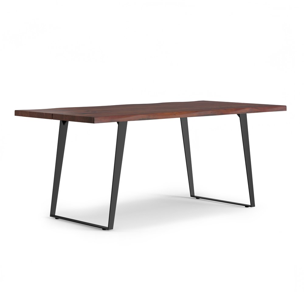 72" Walnut And Black Solid Wood And Iron Frame Base Live Edge Dining Table