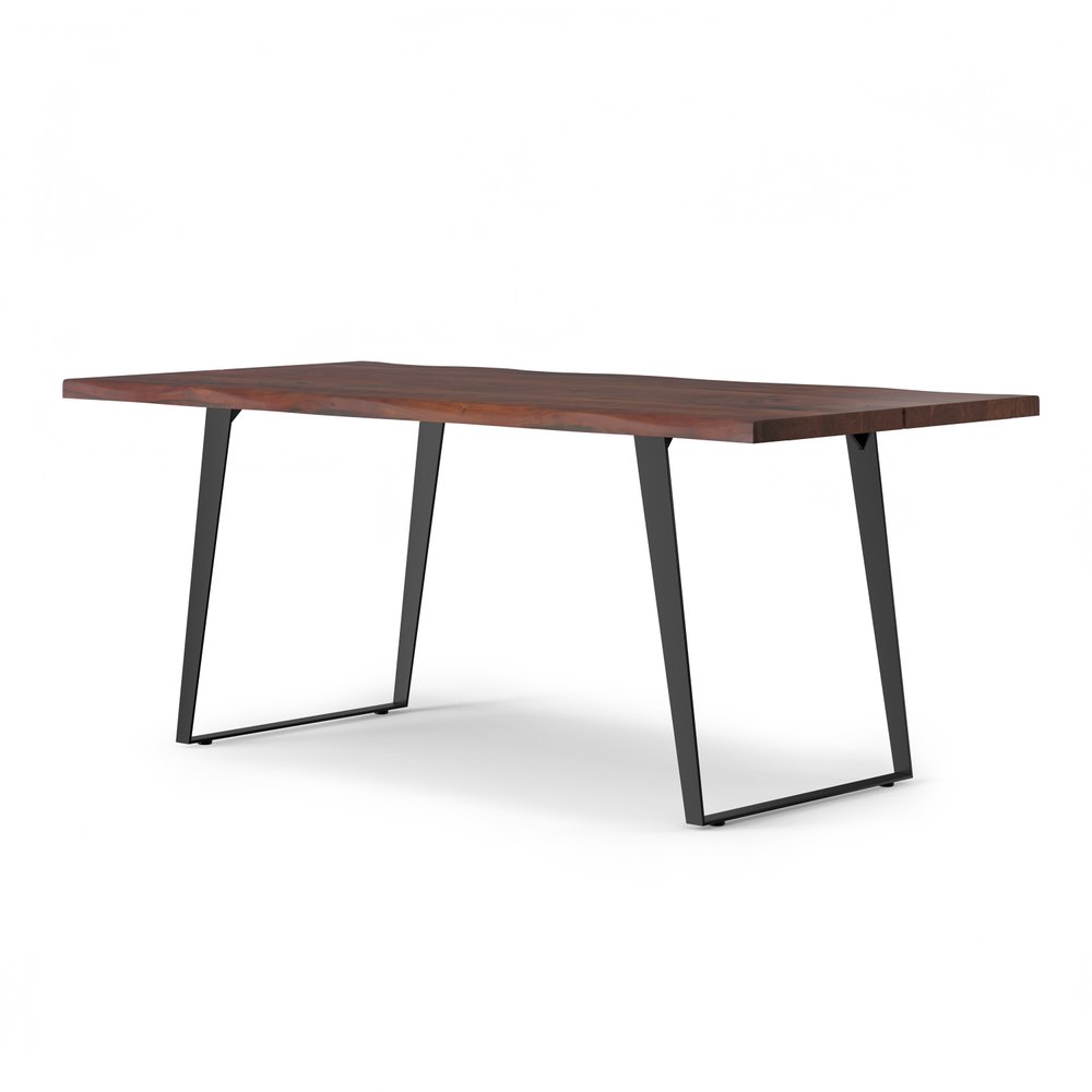 72" Walnut And Black Solid Wood And Iron Frame Base Live Edge Dining Table