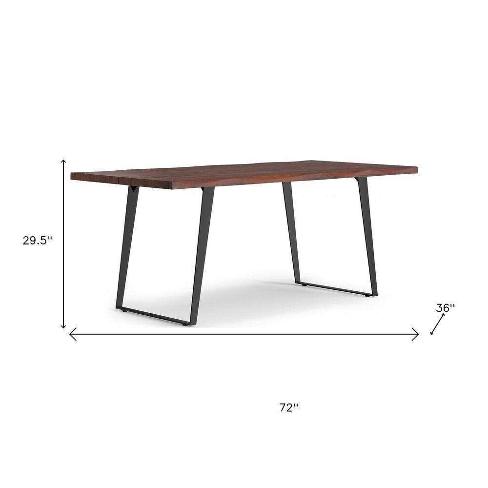 72" Walnut And Black Solid Wood And Iron Frame Base Live Edge Dining Table