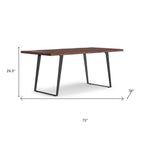 72" Walnut And Black Solid Wood And Iron Frame Base Live Edge Dining Table