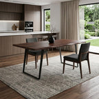 72" Walnut And Black Solid Wood And Iron Frame Base Live Edge Dining Table
