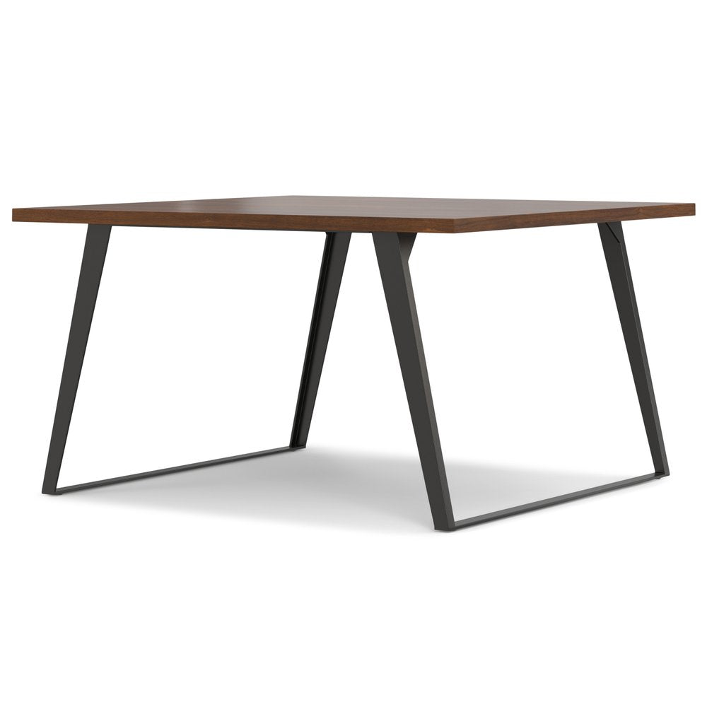 54" Walnut And Graphite Wood And Iron Frame Base Square Dining Table