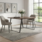 54" Walnut And Graphite Wood And Iron Frame Base Square Dining Table