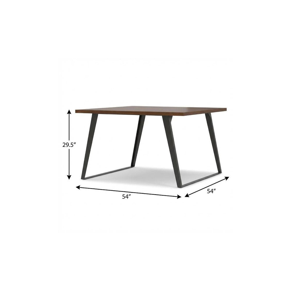 54" Walnut And Graphite Wood And Iron Frame Base Square Dining Table