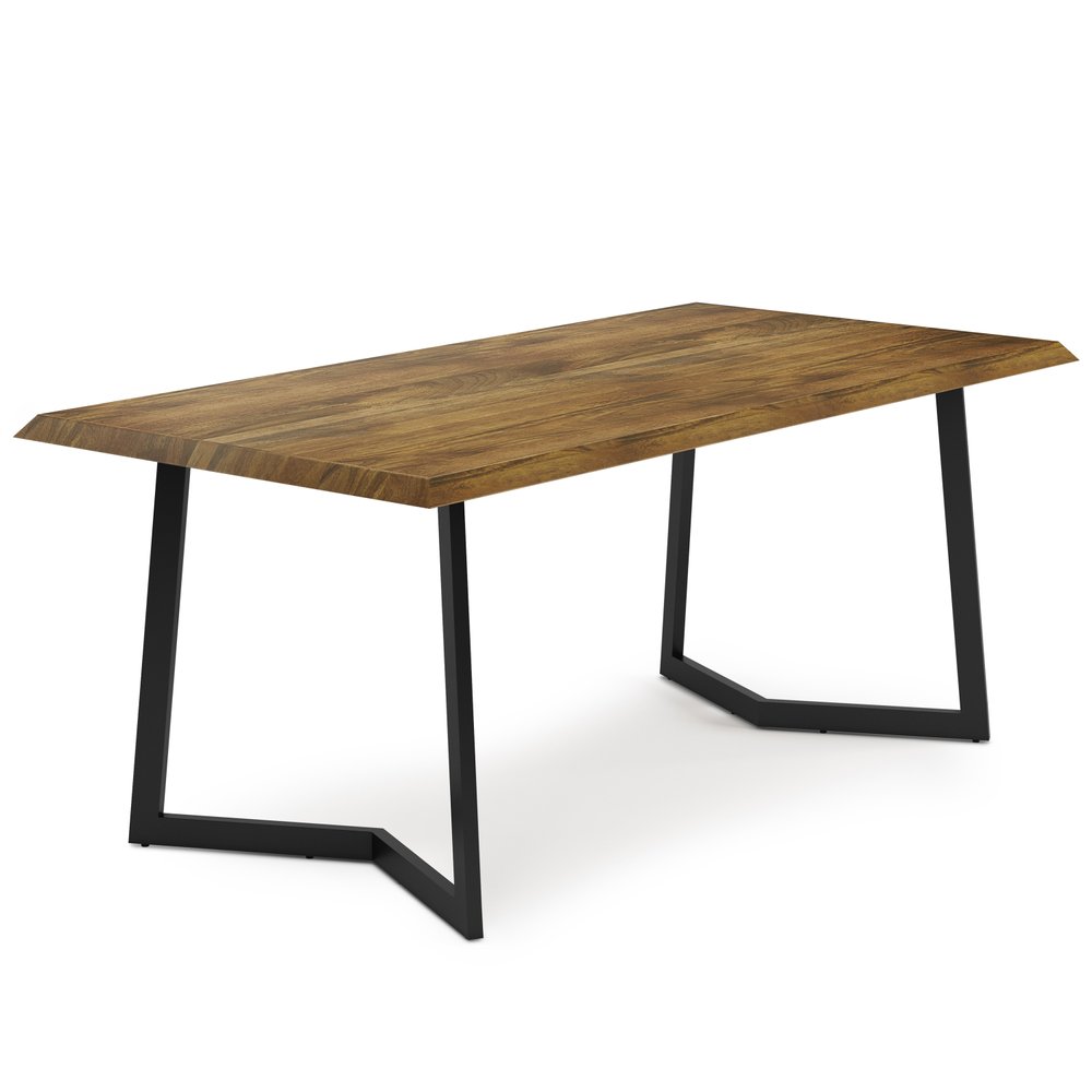 72" Light Brown And Charcoal Solid Wood And Iron Frame Base Dining Table