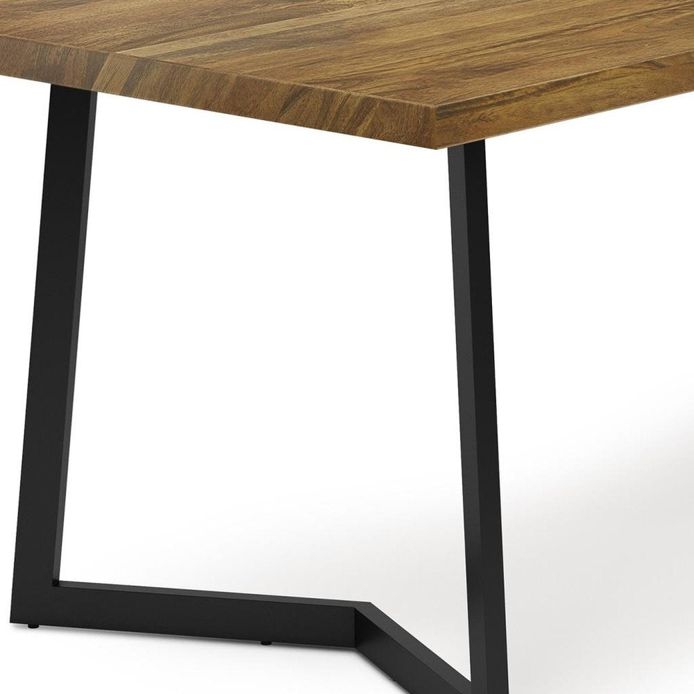 72" Light Brown And Charcoal Solid Wood And Iron Frame Base Dining Table