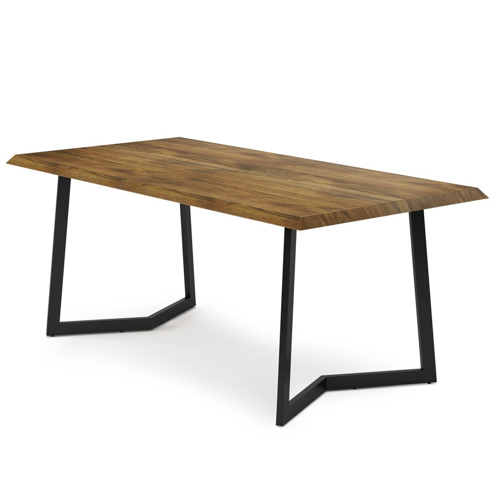72" Light Brown And Charcoal Solid Wood And Iron Frame Base Dining Table