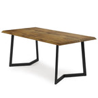 72" Light Brown And Charcoal Solid Wood And Iron Frame Base Dining Table