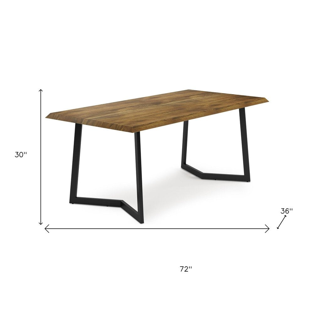 72" Light Brown And Charcoal Solid Wood And Iron Frame Base Dining Table