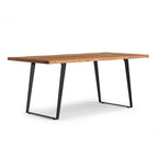 72" Walnut And Black Solid Wood And Iron Frame Base Live Edge Dining Table