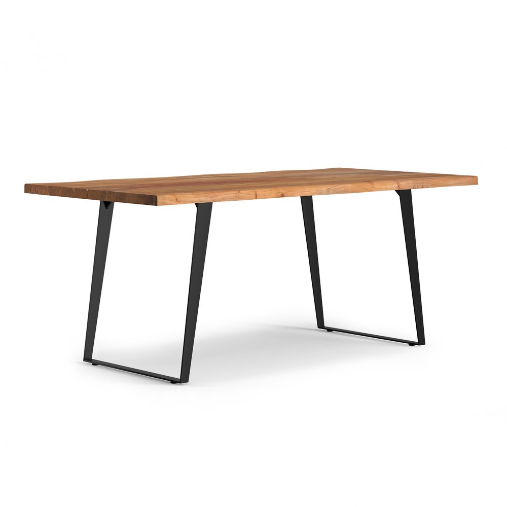 72" Walnut And Black Solid Wood And Iron Frame Base Live Edge Dining Table