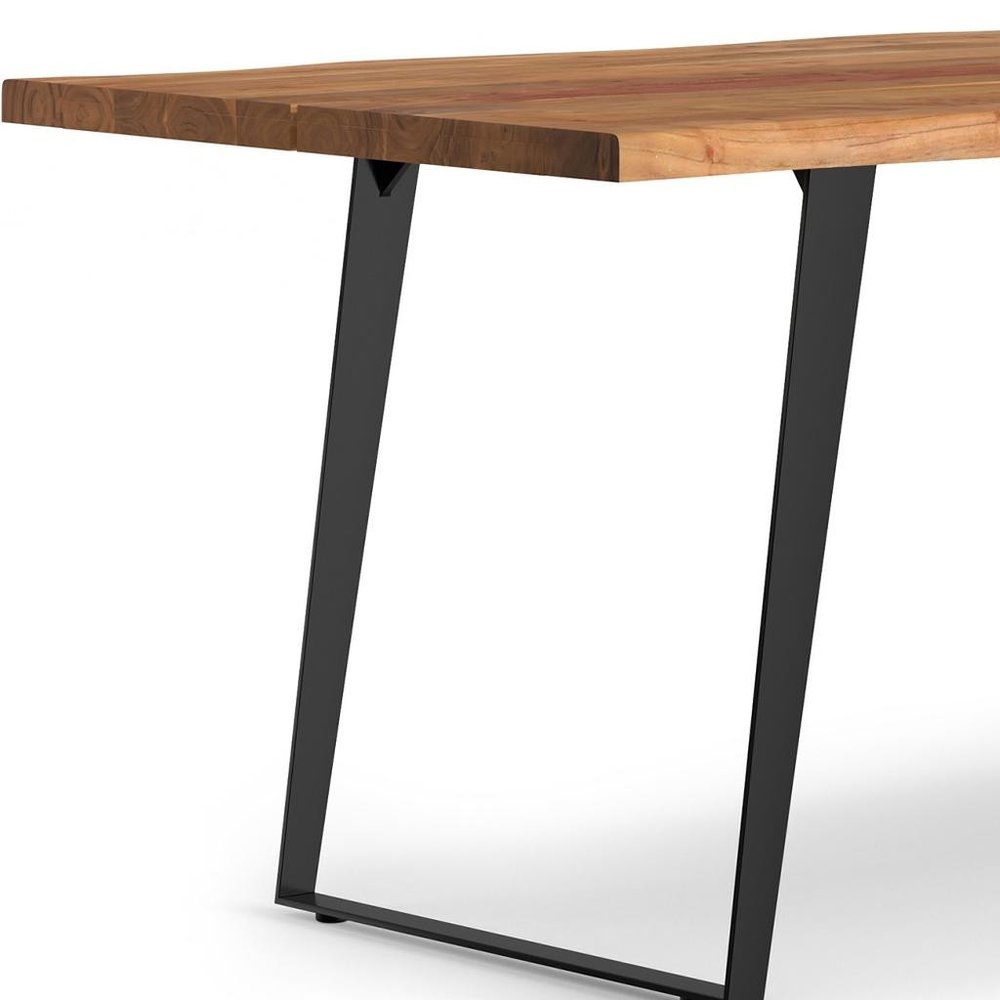 72" Walnut And Black Solid Wood And Iron Frame Base Live Edge Dining Table