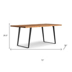 72" Walnut And Black Solid Wood And Iron Frame Base Live Edge Dining Table