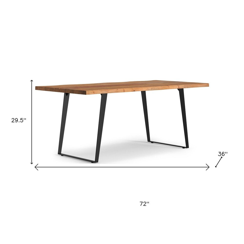 72" Walnut And Black Solid Wood And Iron Frame Base Live Edge Dining Table
