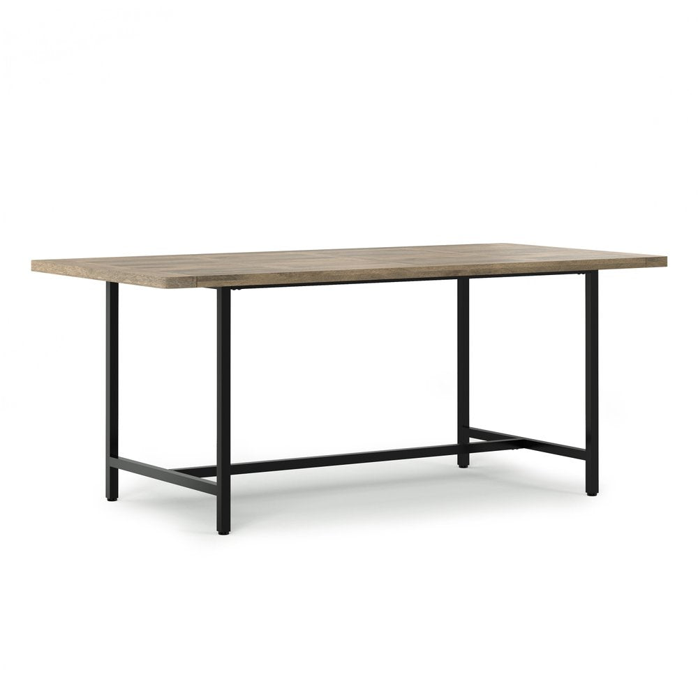 72" Natural And Black Solid Wood And Iron Dining Table