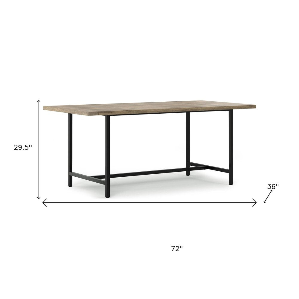 72" Natural And Black Solid Wood And Iron Dining Table