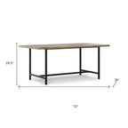 72" Natural And Black Solid Wood And Iron Dining Table