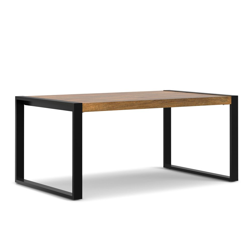 66" Light Brown And Black Solid Wood And Iron Frame Base Dining Table