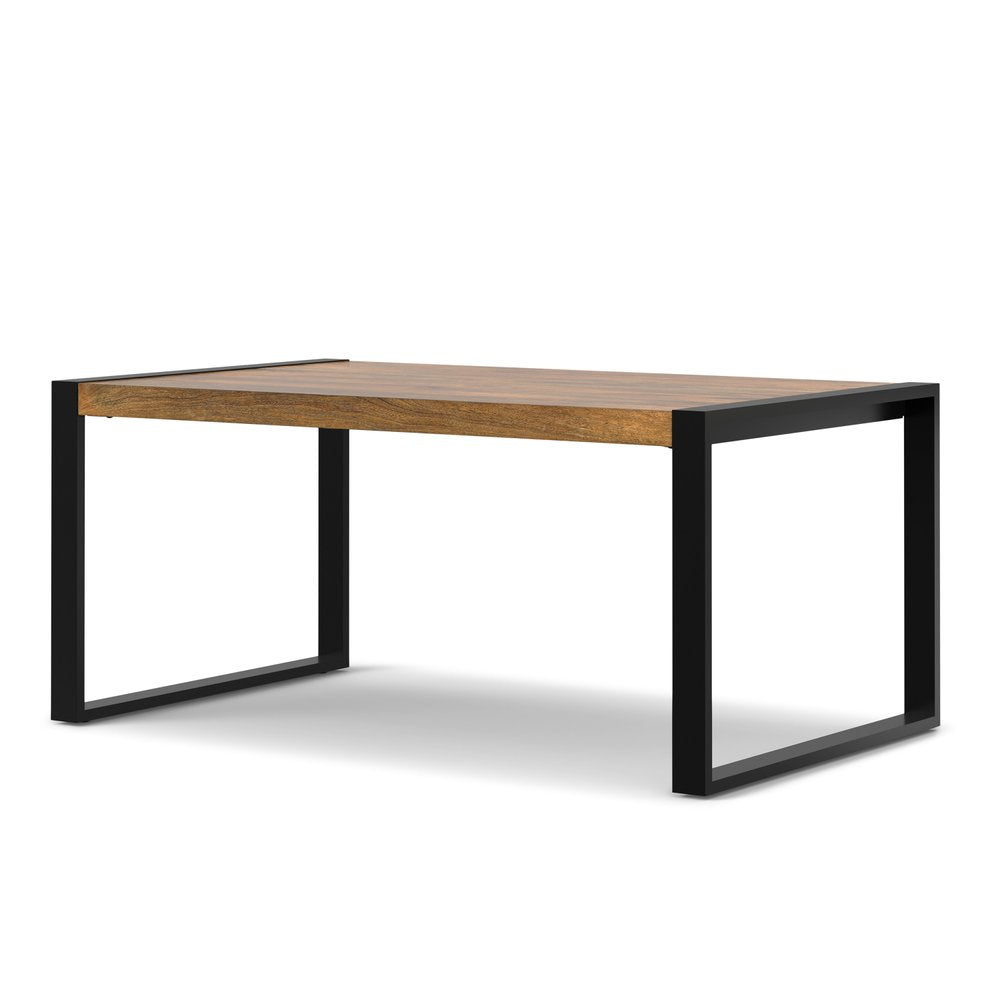66" Light Brown And Black Solid Wood And Iron Frame Base Dining Table