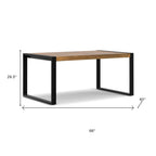 66" Light Brown And Black Solid Wood And Iron Frame Base Dining Table