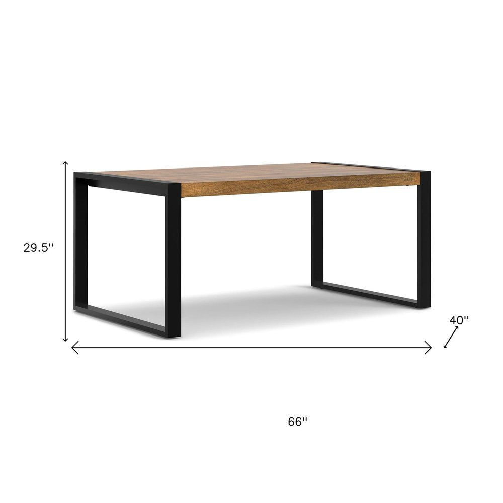 66" Light Brown And Black Solid Wood And Iron Frame Base Dining Table