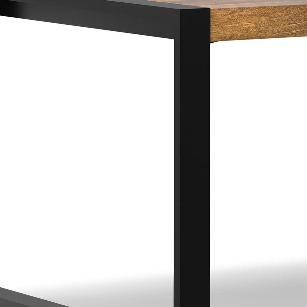 66" Light Brown And Black Solid Wood And Iron Frame Base Dining Table