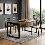 66" Light Brown And Black Solid Wood And Iron Frame Base Dining Table