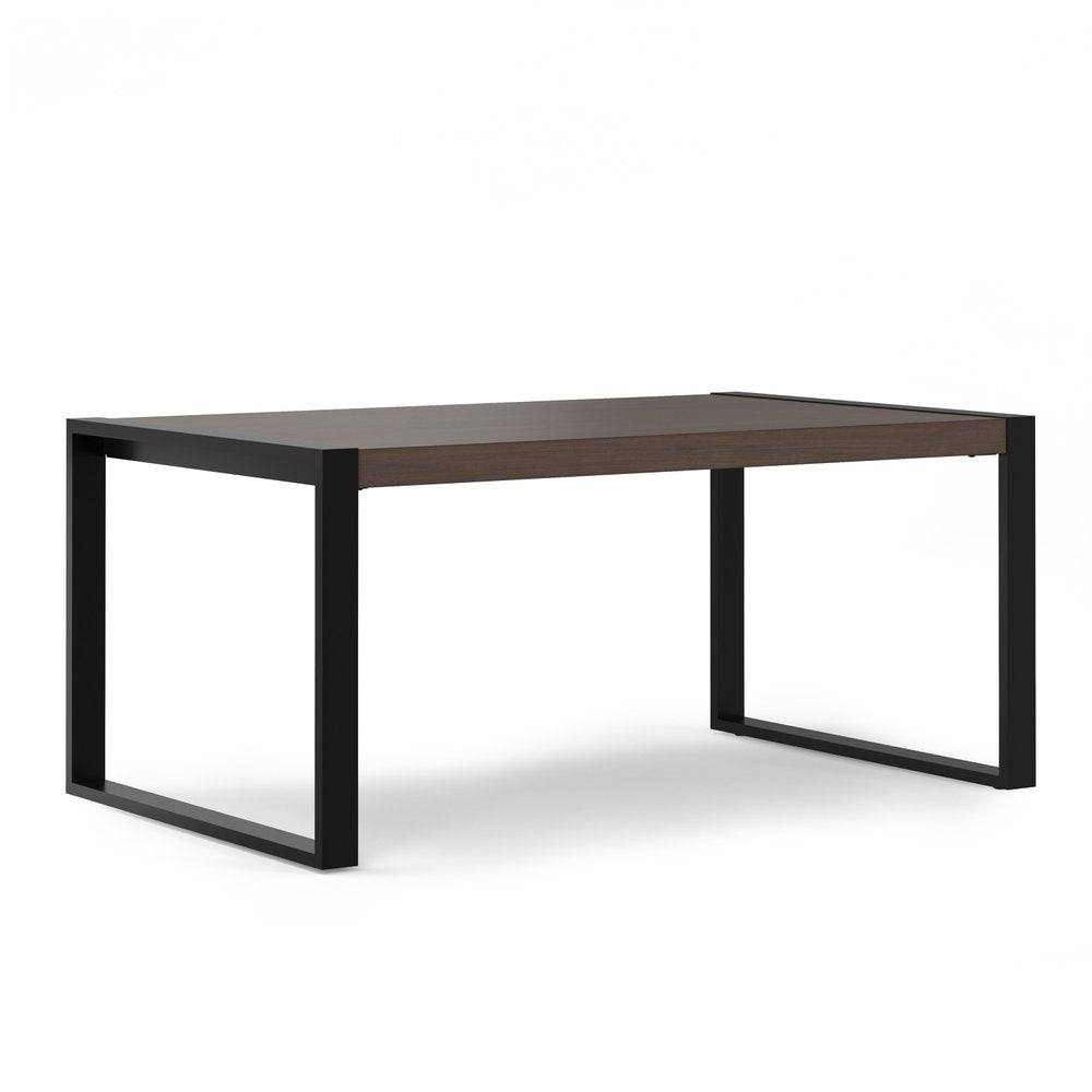 66" Light Brown And Black Solid Wood And Iron Frame Base Dining Table