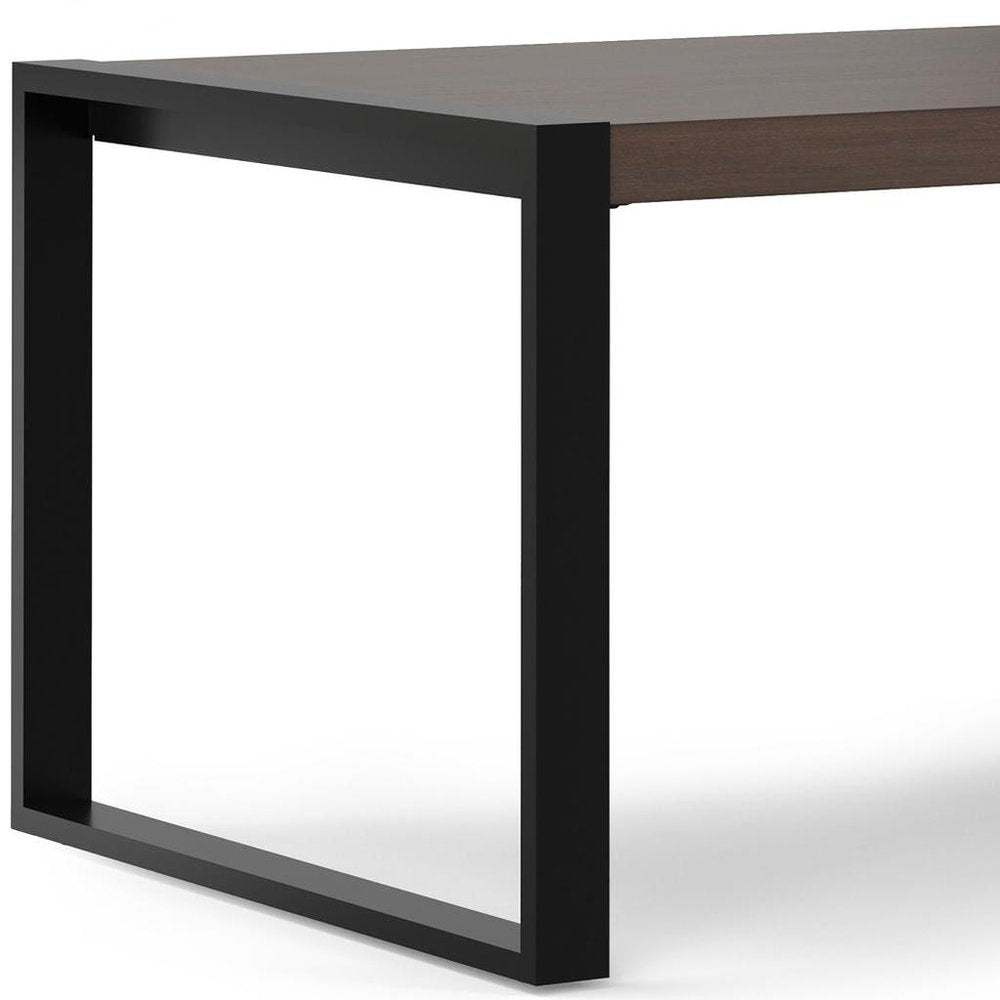 66" Light Brown And Black Solid Wood And Iron Frame Base Dining Table