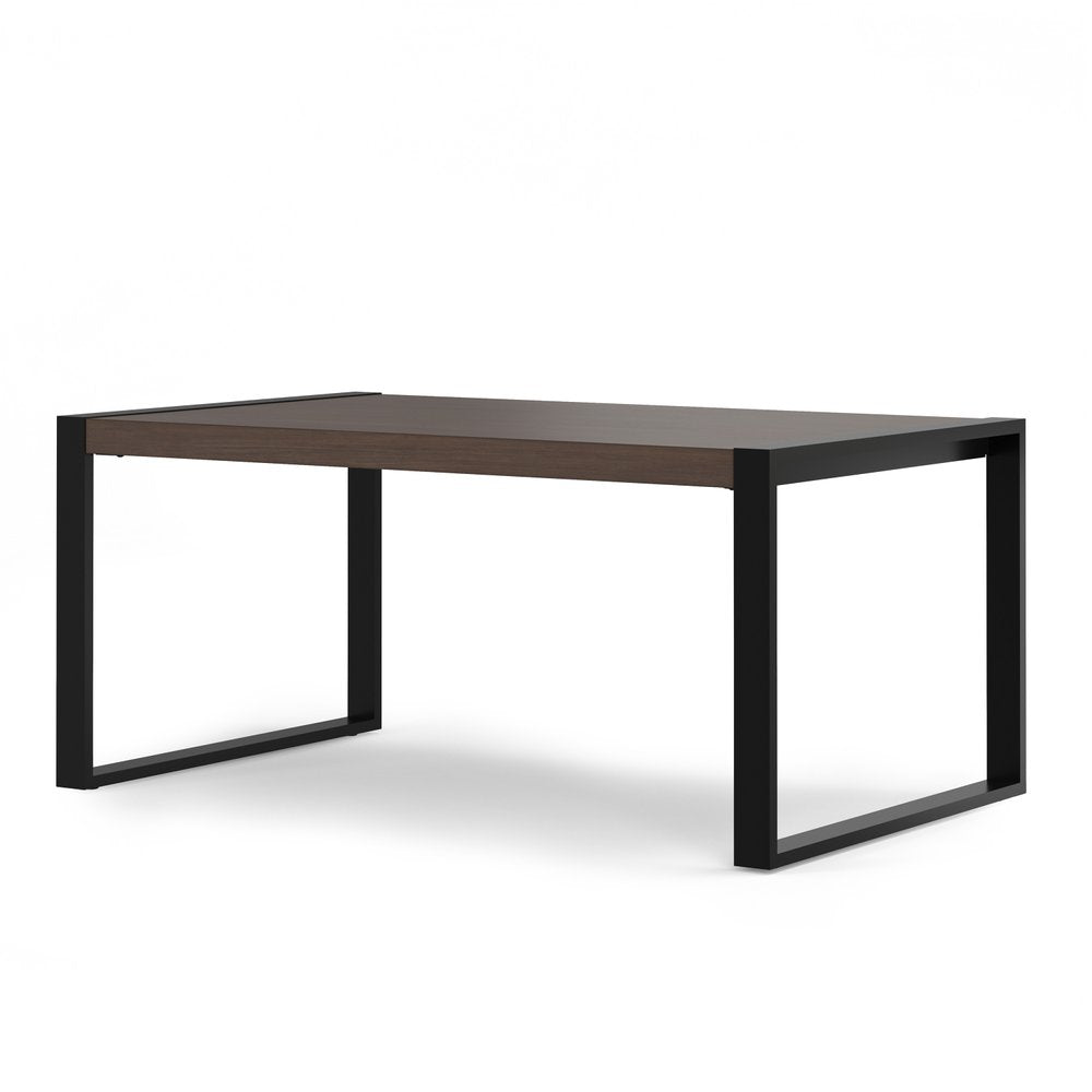 66" Light Brown And Black Solid Wood And Iron Frame Base Dining Table