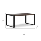 66" Light Brown And Black Solid Wood And Iron Frame Base Dining Table