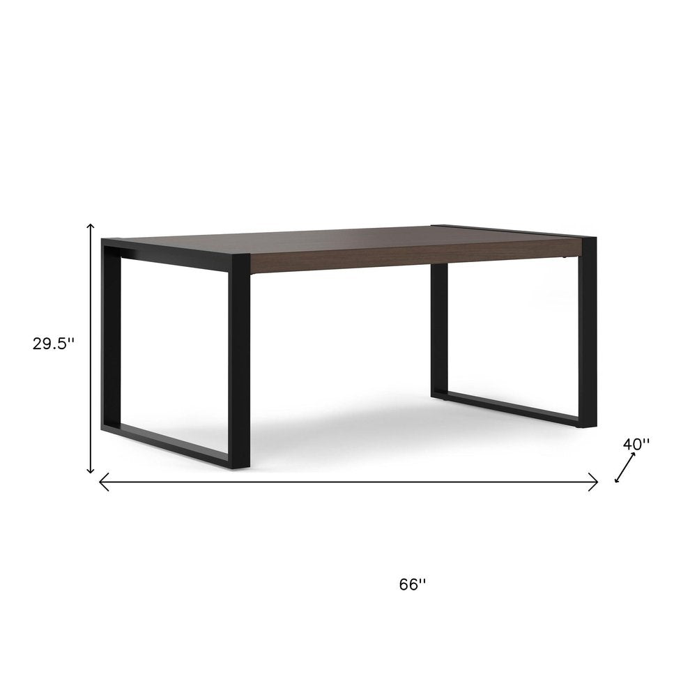 66" Light Brown And Black Solid Wood And Iron Frame Base Dining Table