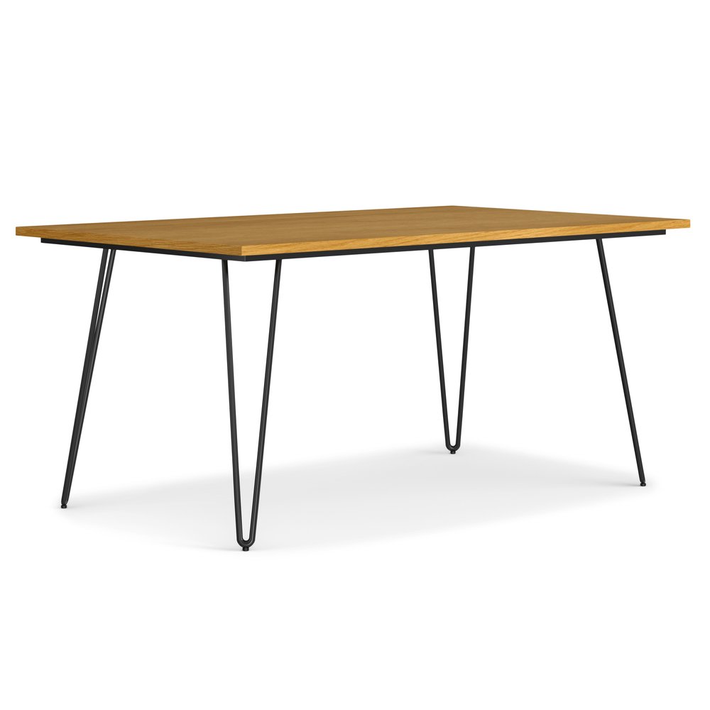 66" Oak And Black Wood And Iron Dining Table