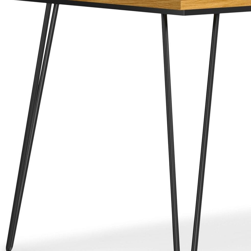 66" Oak And Black Wood And Iron Dining Table