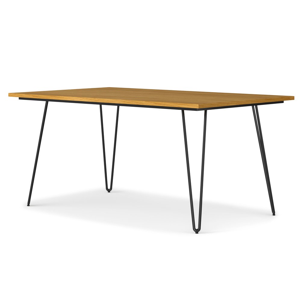 66" Oak And Black Wood And Iron Dining Table