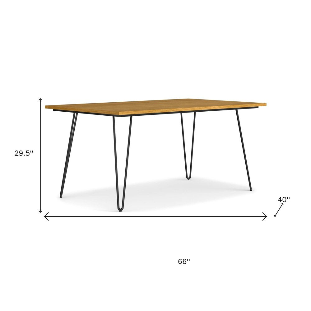 66" Oak And Black Wood And Iron Dining Table