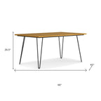 66" Oak And Black Wood And Iron Dining Table