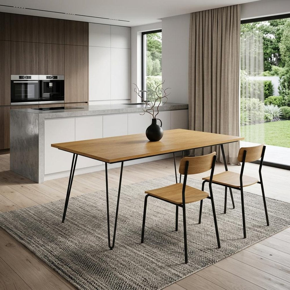 66" Oak And Black Wood And Iron Dining Table